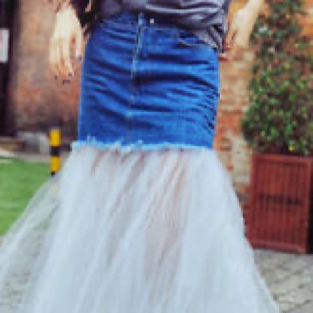 Denim tulle mini skirt